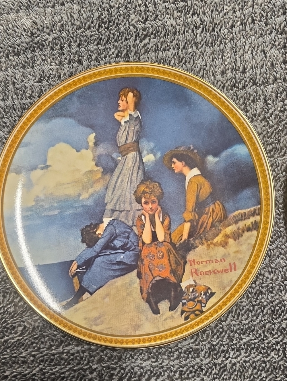 Norman Rockwell Decorative Plate in Blue, Gold, Tan and Cream